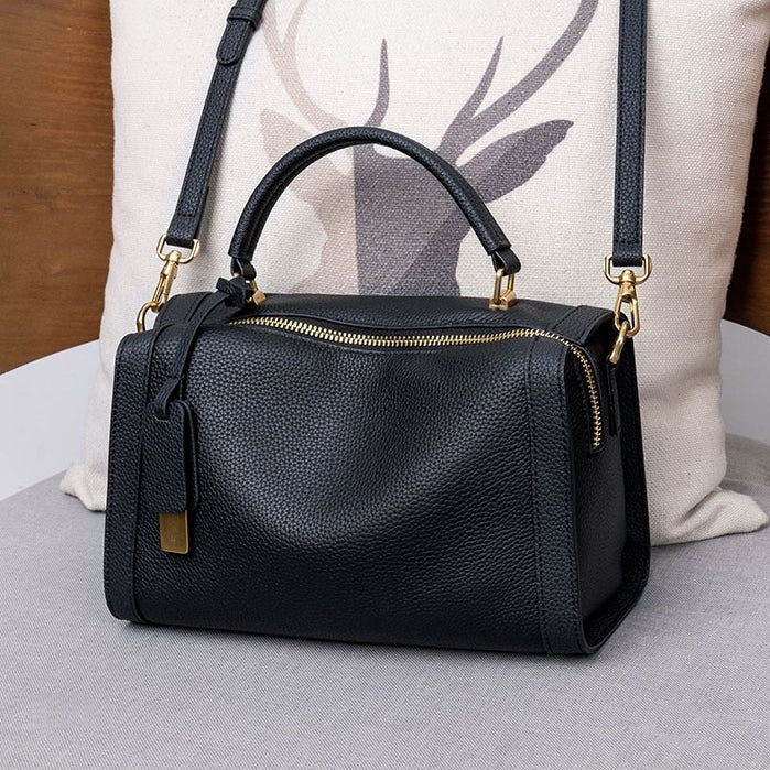 牛革ボストンバッグ黒|カーキ|3 通りの使い方|牛革ハンドバッグ|牛革斜め掛けバッグ