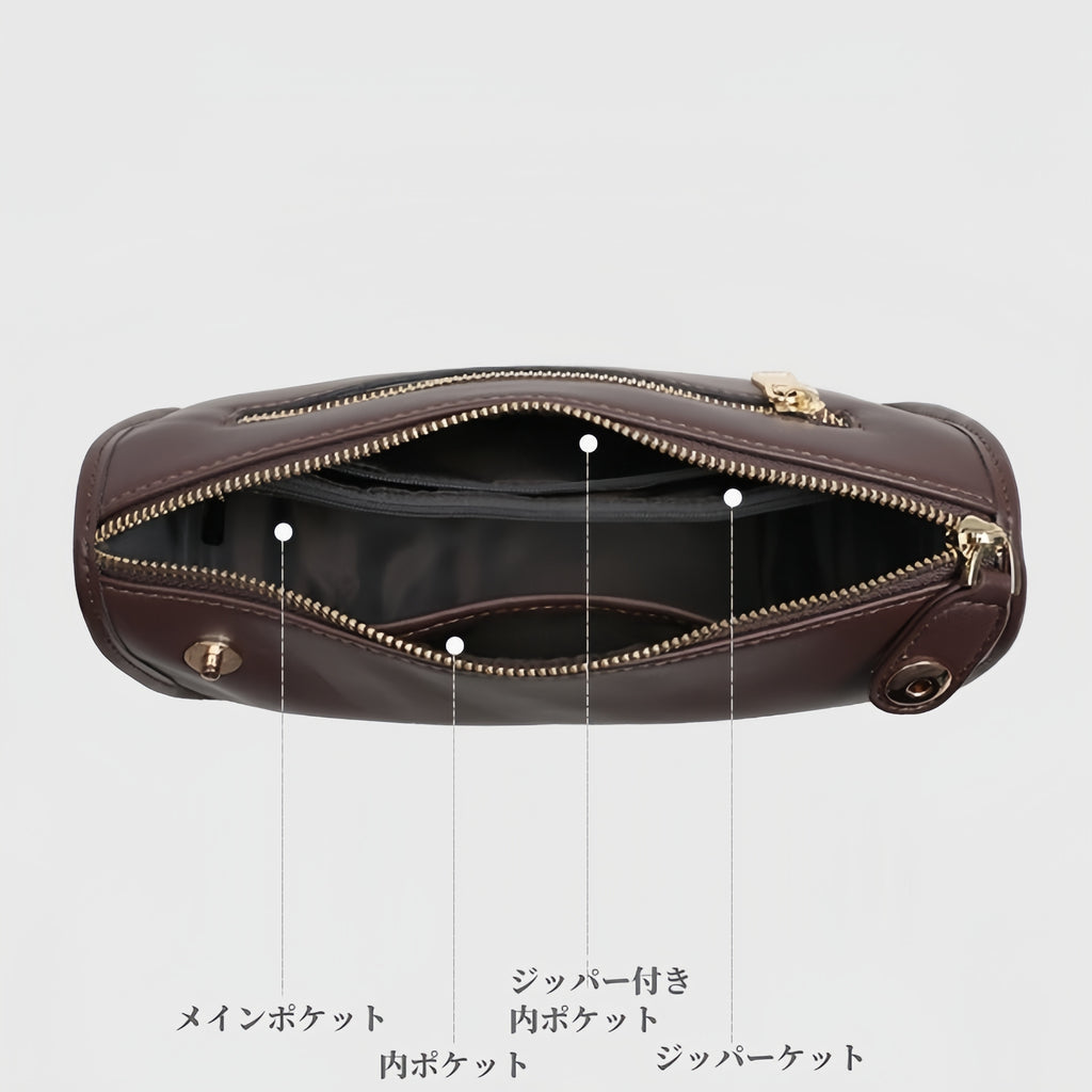 茶|牛革サコッシュ|ショルダーバッグ|携帯ポーチ|斜め掛けバッグ