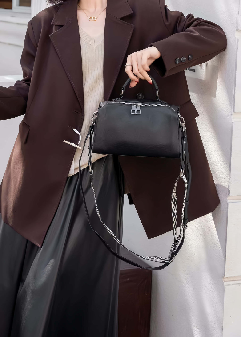 ▪黒|茶▪3WAY▪天然牛革ハンドバッグ▪牛革ショルダーバッグ▪ボストンバッグ▪斜め掛けバッグ