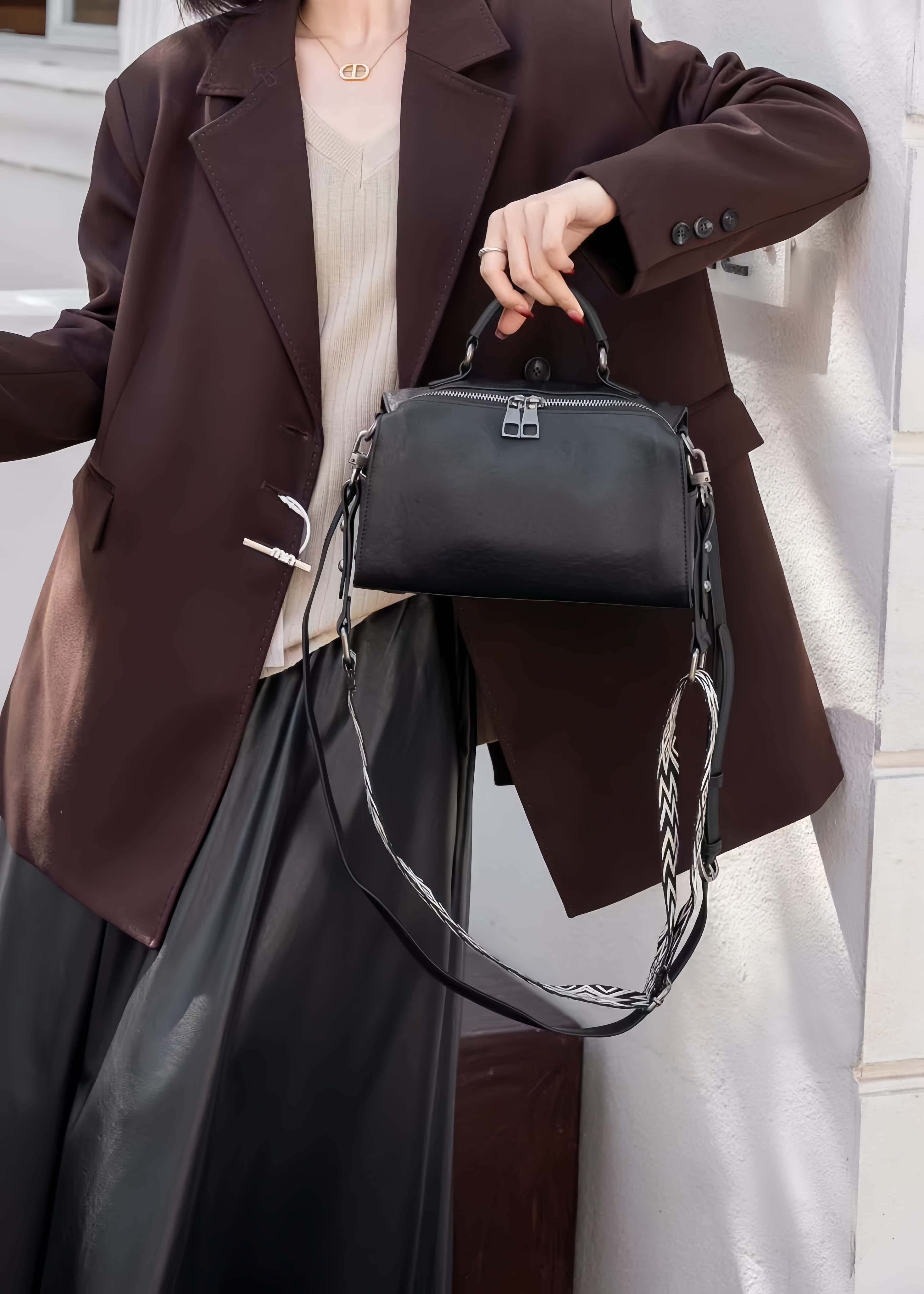 ▪黒|茶▪3WAY▪天然牛革ハンドバッグ▪牛革ショルダーバッグ▪ボストンバッグ▪斜め掛けバッグ