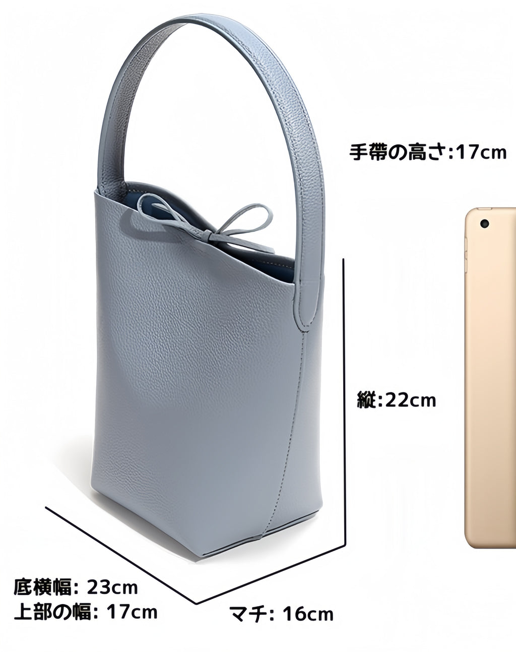 薄くて軽い設計|カーキ|黒|青|3色|牛革トートバッグ|牛革肩かけかばん|牛革バケツバッグ