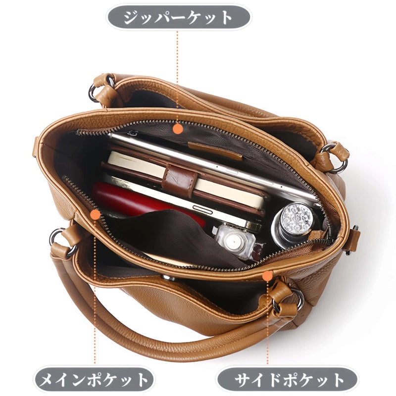 本革3wayハンドバッグ|牛革ショルダー 斜めがけ|カラメル|ブラック|全2色展開