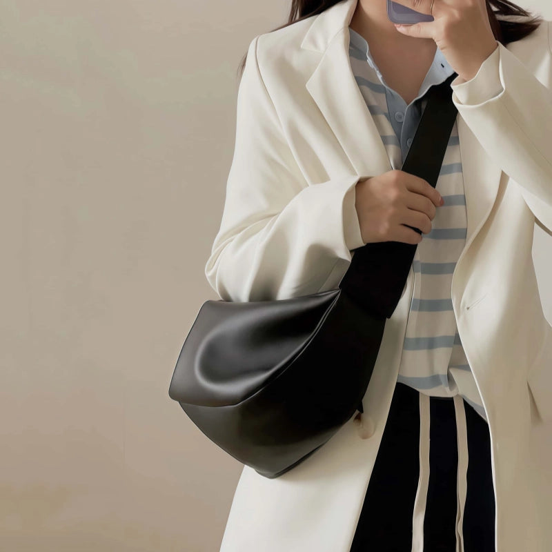 ユニセックス|本革クロワッサンバッグ|牛革ショルダーバッグ|全2色