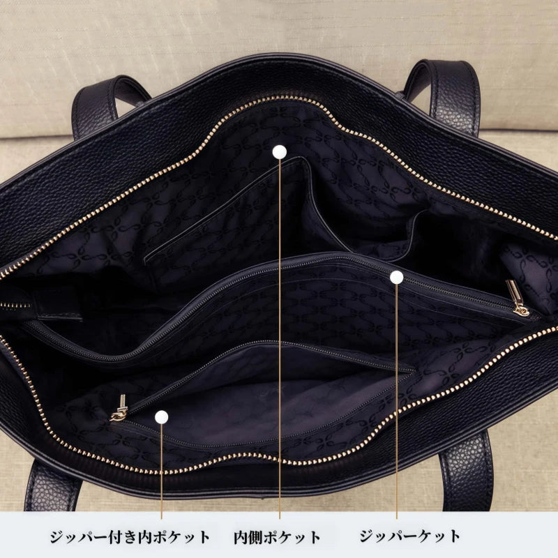 本革3WAYトートバッグ|牛革ハンドバッグ|レディース|ブラック|A4 対応