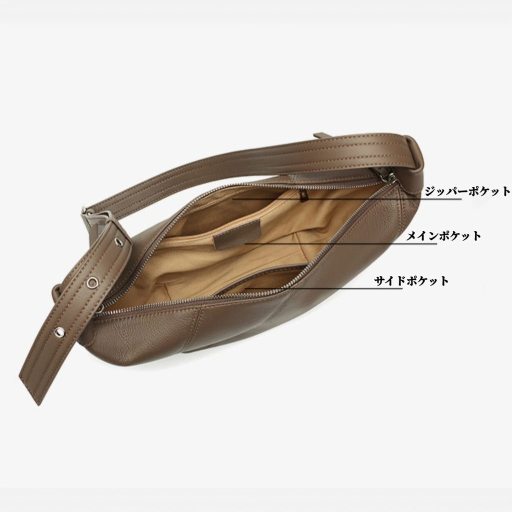 本革ハーフムーンバッグ| 餃子バッグ |牛革クロスボディバッグ|レディース 斜めがけ ショルダーバッグ